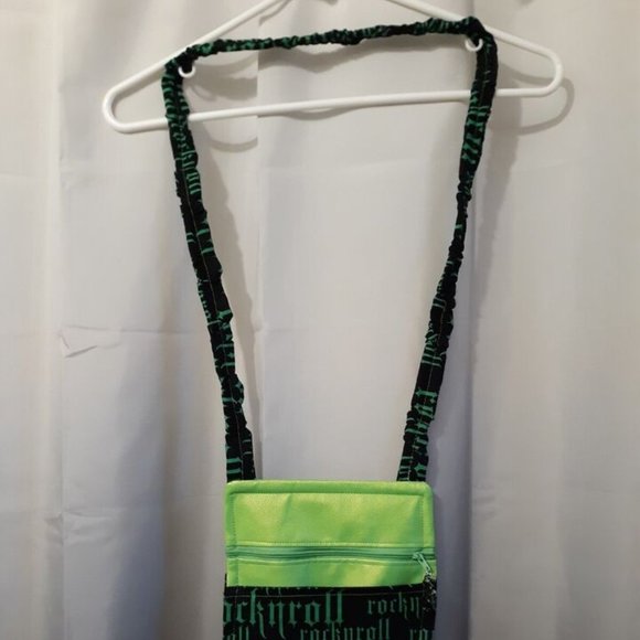 New ROCK N ROLL Vinyl Crossbody Purse Shoulder Bag Black Bright Green Punk Rave - Picture 3 of 10